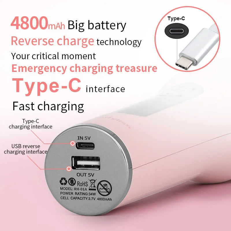 Wireless automatic hair curler with LCD screen, ceramic heating, and USB charging, in pink colour, with storage bag and clips