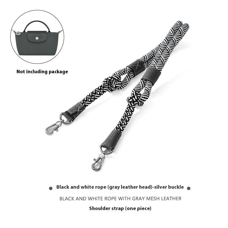 Braided nylon and cowhide leather crossbody strap with alloy buckle for bag modification