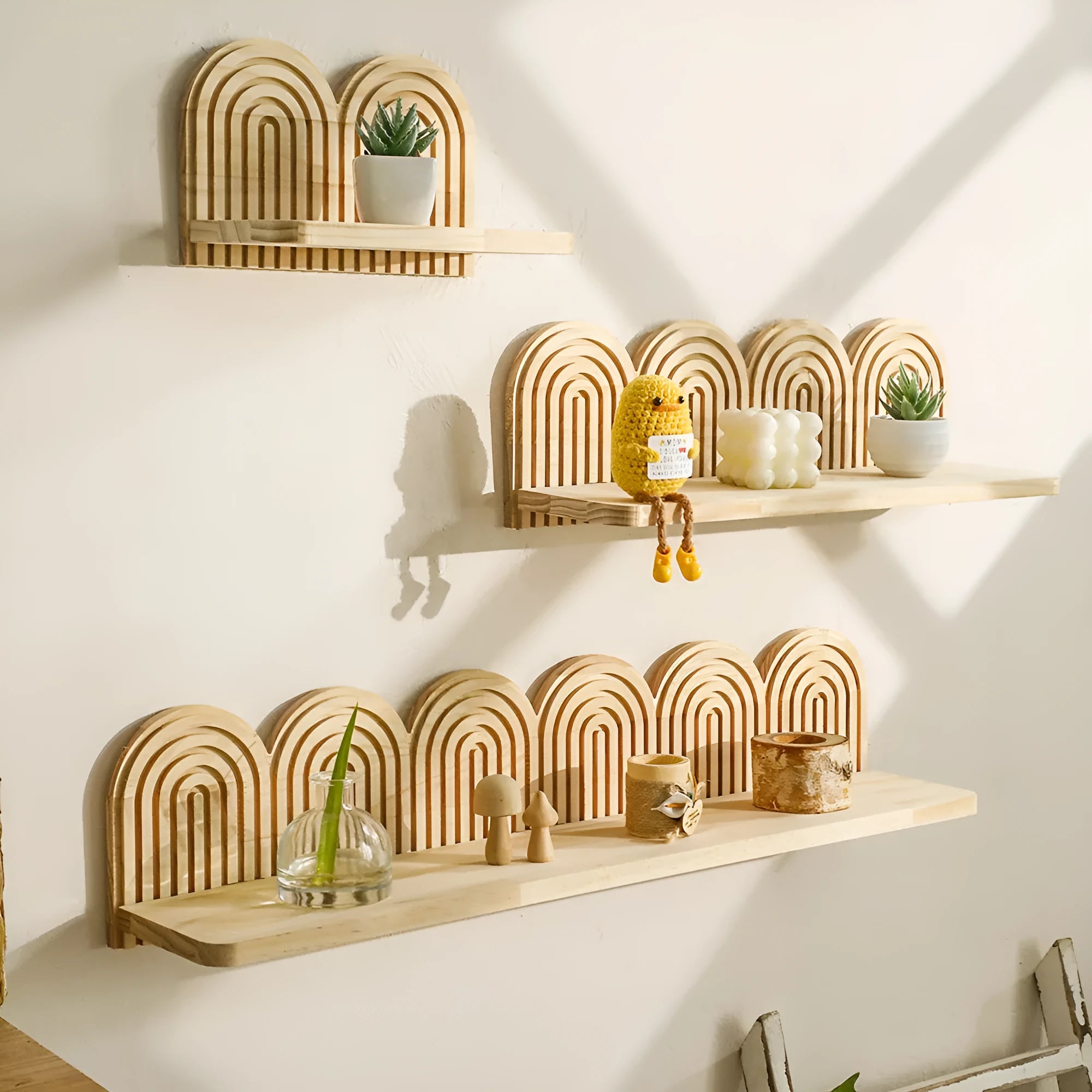 Solid wood multi-layer wall storage rack for flower pots and decorative items