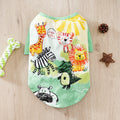 Colourful printed polyester t-shirt for a small dog showing casual spring and autumn pet clothing.