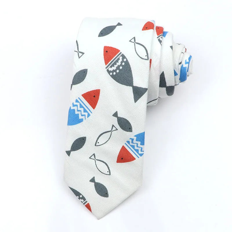 Korean style narrow cotton bow tie with cartoon pattern printing and adjustable neck strap