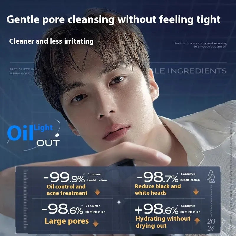 Men's facial cleanser pump bottle 150ml with oil control and blackhead removing properties