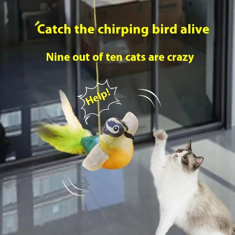 Cat toy simulation will call bird plush hanging teaser with swinging bird and sound for indoor cats