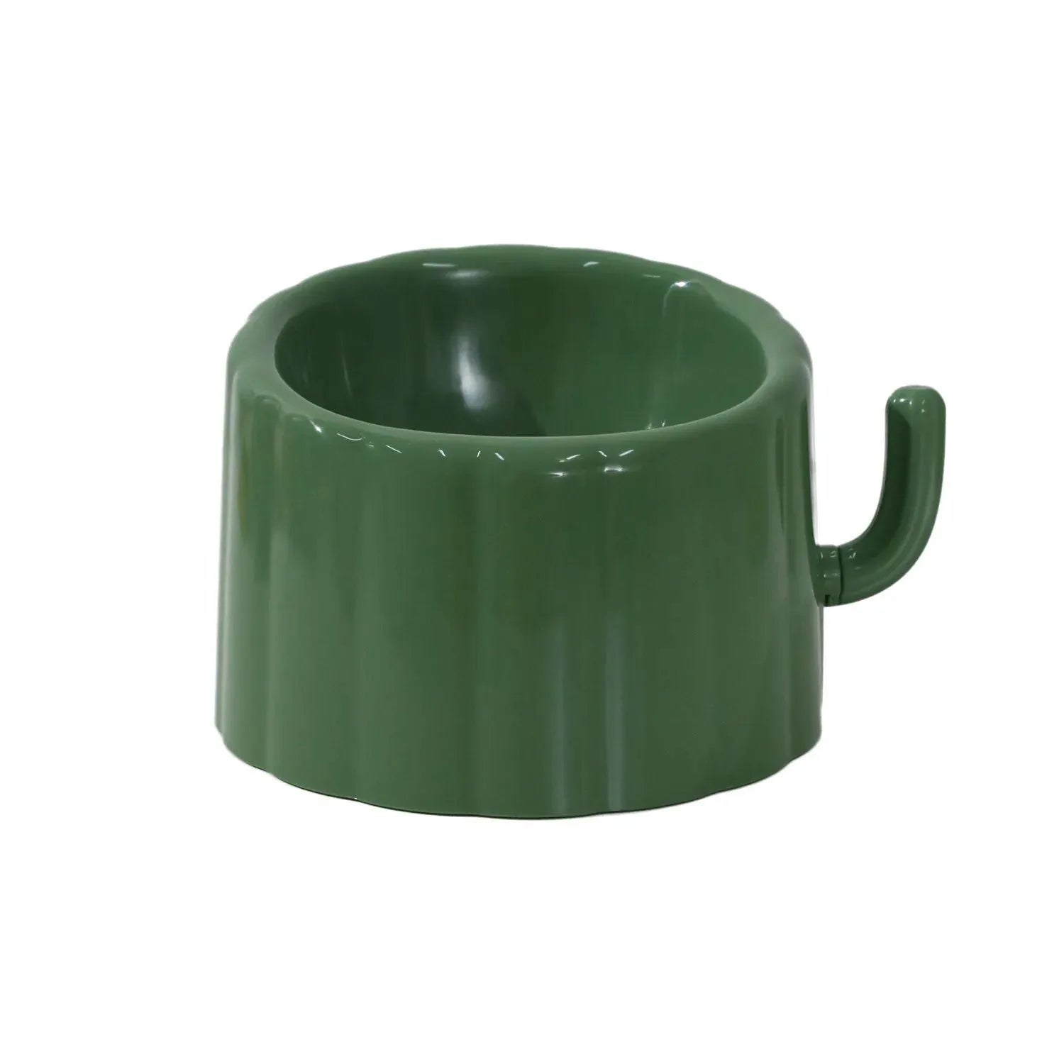 Solid colour raised cat bowl with cactus design, anti-slip base, and large mouth opening in dark green
