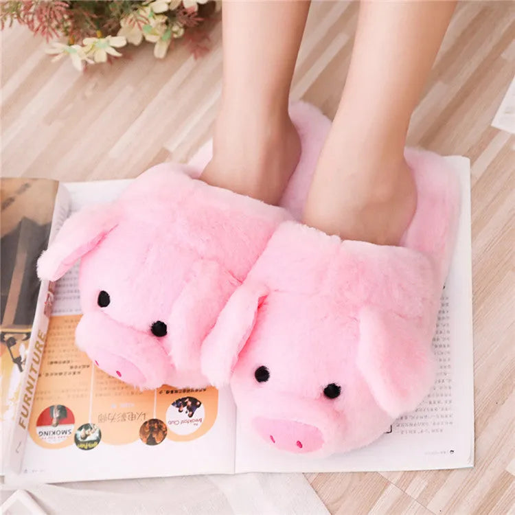 Pink pig-shaped floor slippers with short plush fabric and PP cotton filling
