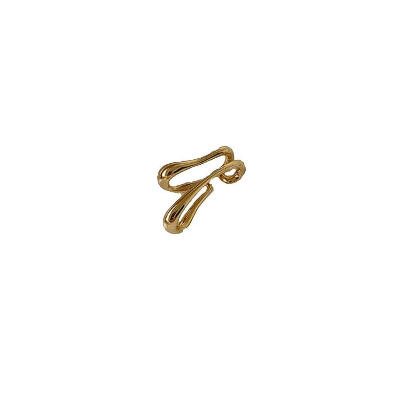 Double-layer geometric line copper ear clip earrings in gold and silver finish for women