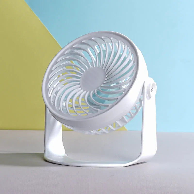 USB-powered desk fan with clip and floor positioning options, showing compact 19cm design