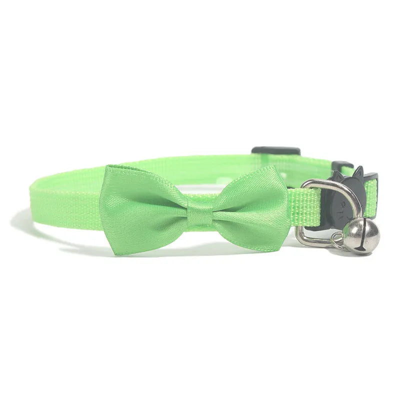 Striped adjustable nylon cat collar with bell in multiple bright colour options