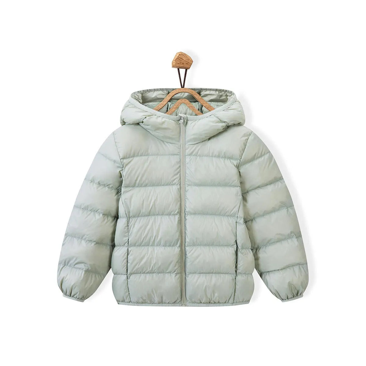 Children's nylon hooded down jacket in solid colour for boys and girls