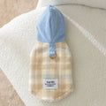 Blue corduroy dog hoodie with chessboard grid pattern and hooded traction design