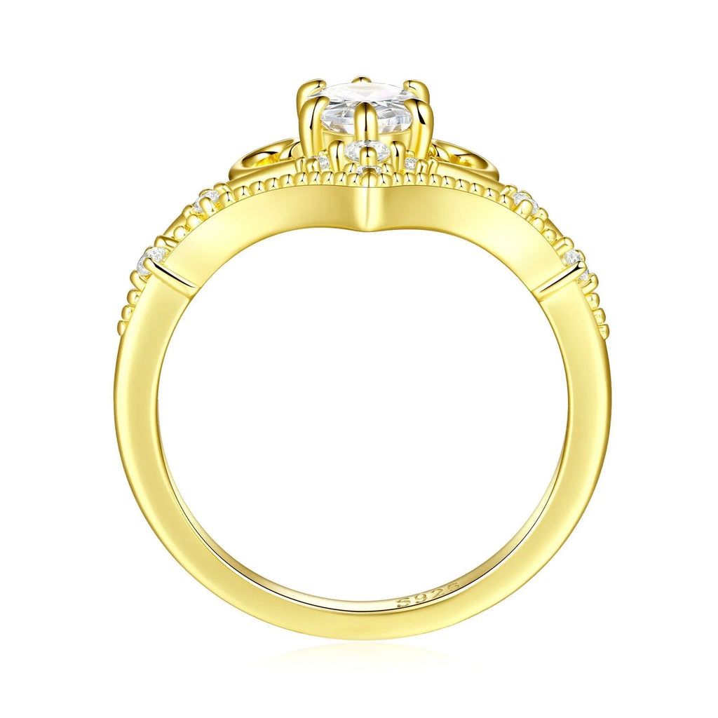 Yellow gold sterling silver crown ring for women geometric Seiko finish