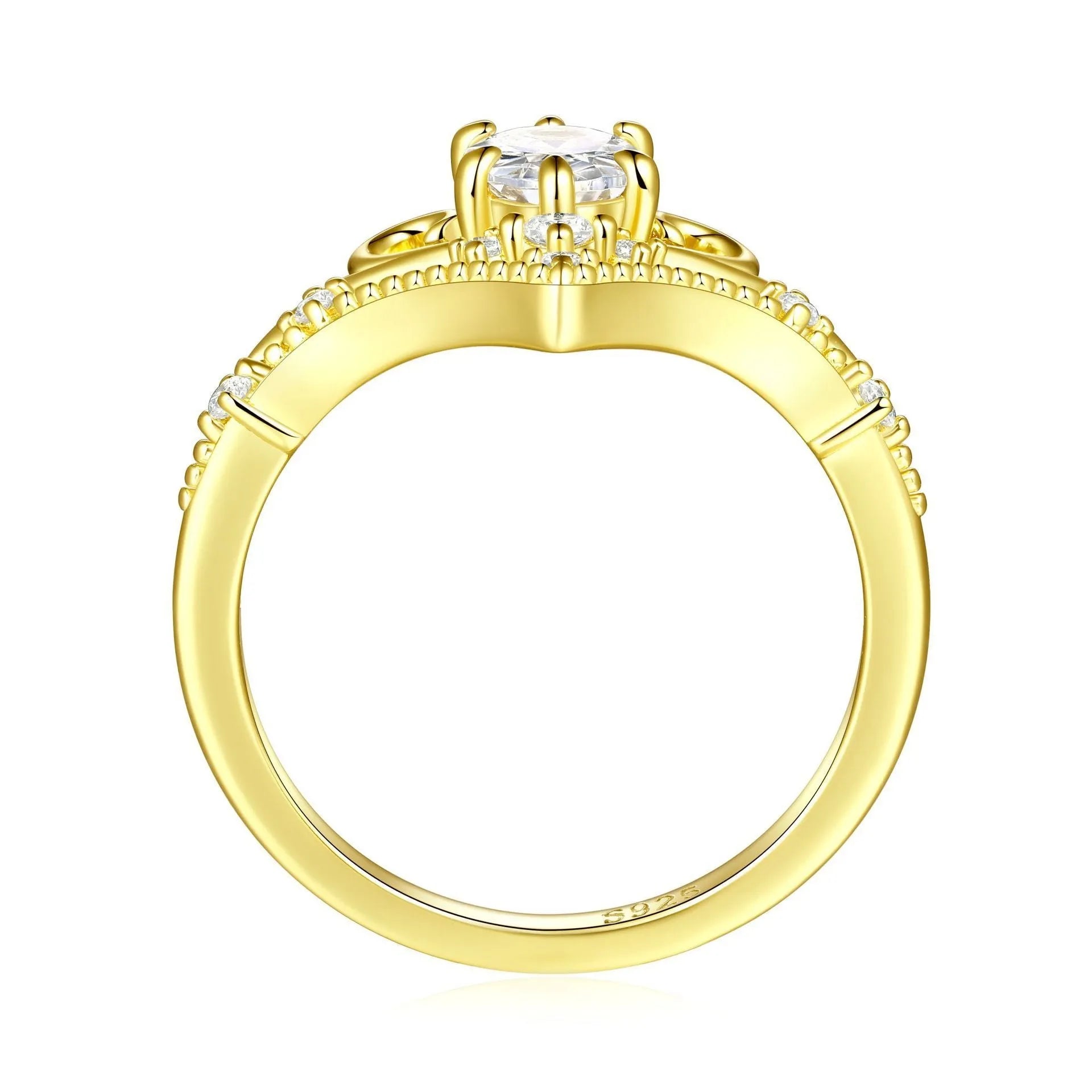 Yellow gold sterling silver crown ring for women geometric Seiko finish