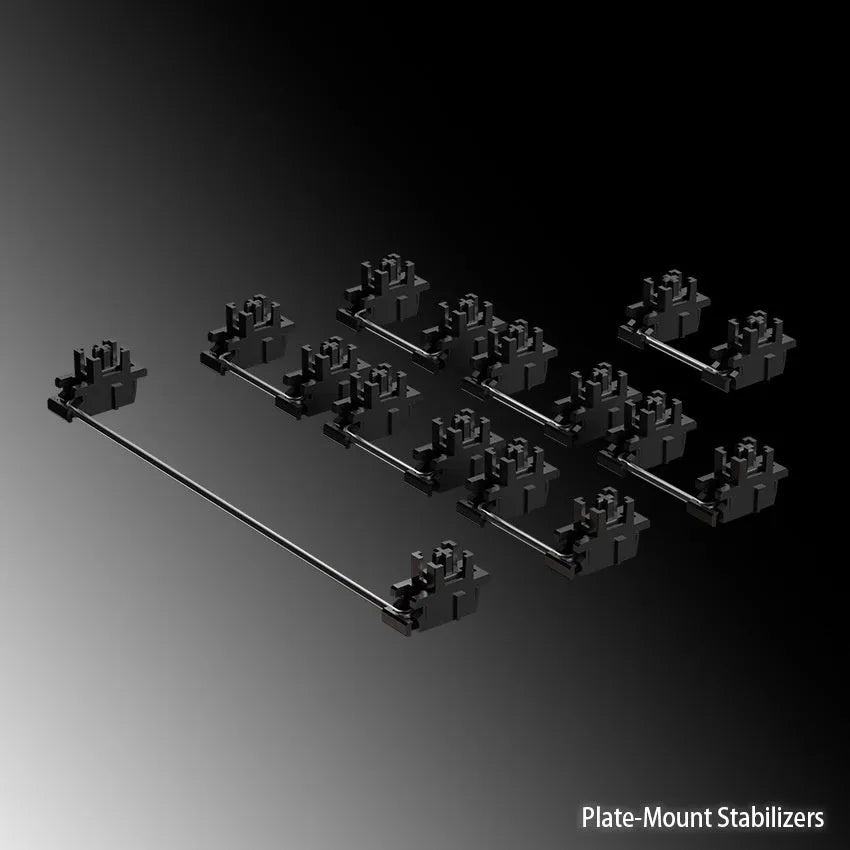 Black and milky white mechanical keyboard satellite axis stabilisers for 6.25U and 7U layouts.