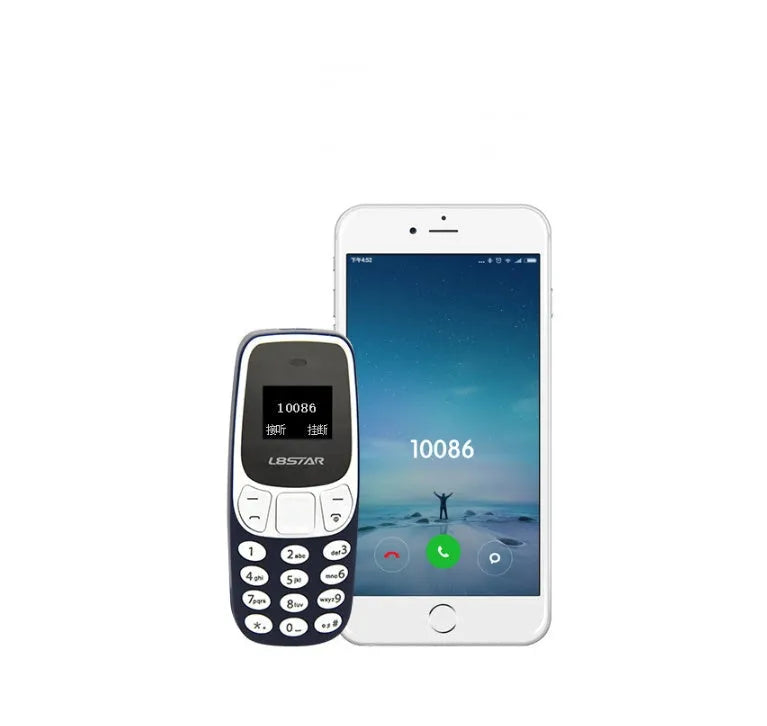 Ultra-small miniature thumb phone with 0.66-inch OLED display and dual SIM slots, blue colour