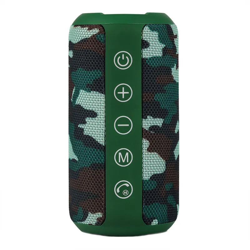 Waterproof portable outdoor speaker in black with Bluetooth, AUX, and TF card playback options