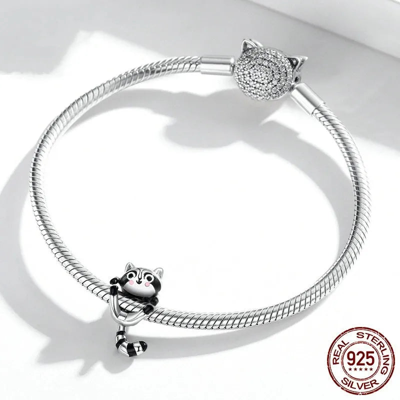 925 silver coati bead charm with black drip detail, 1.6g, BSC403 colour