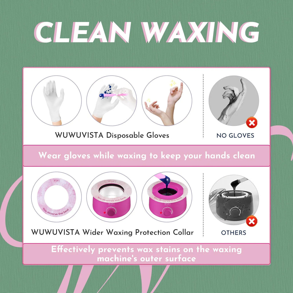 WUWUVISTA hard wax hair removal kit with pink wax warmer, coloured wax beads, applicators, and aftercare products