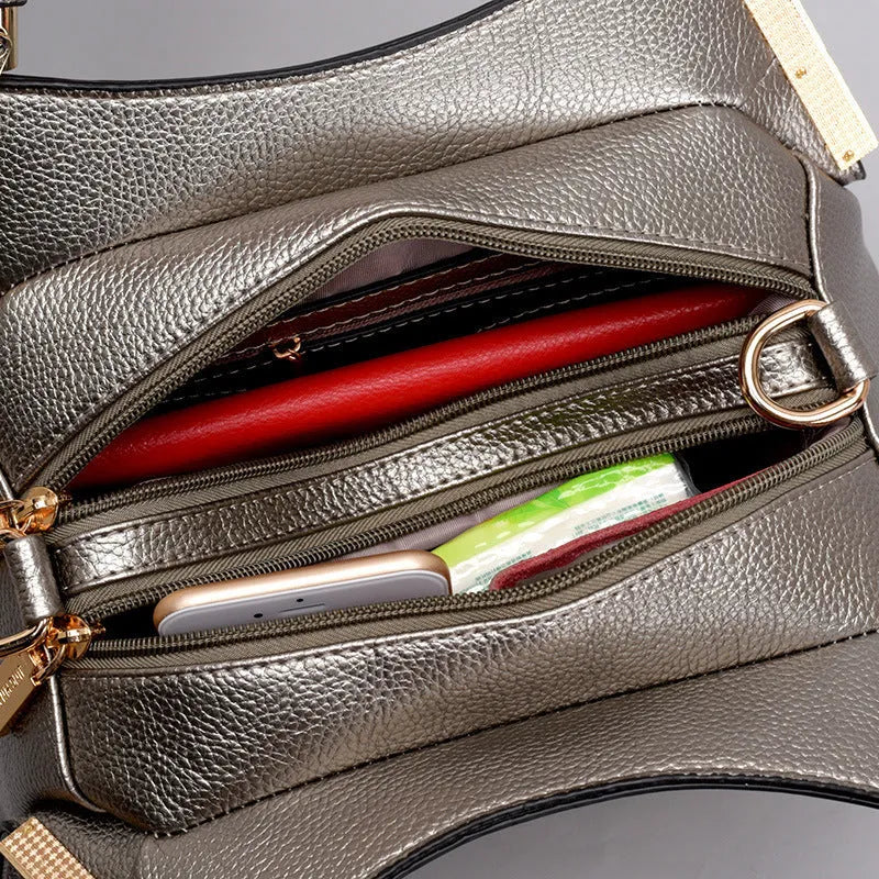Fashion handbag with embossed crocodile pattern, zipper closure, trapezoid shape, PU material, available in five colours