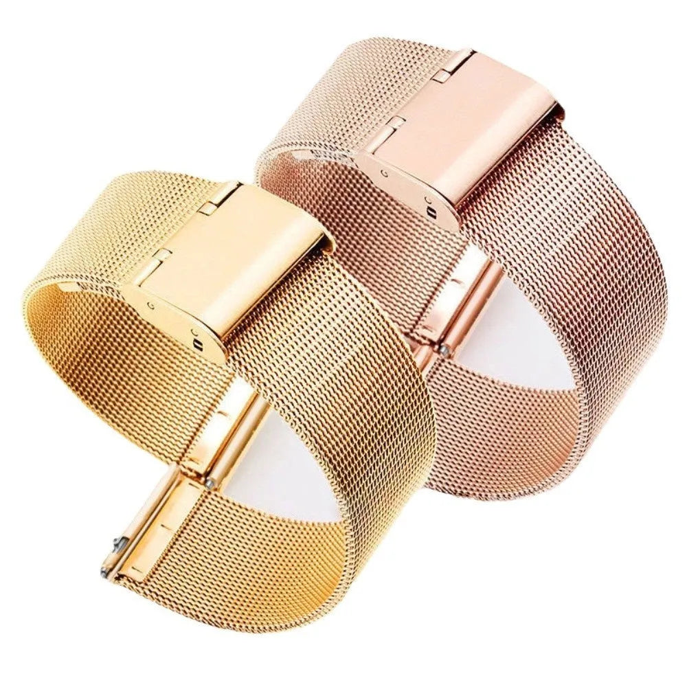 Milani stainless steel watch strap with silk woven texture in silver, shown with quick-release spring bars.