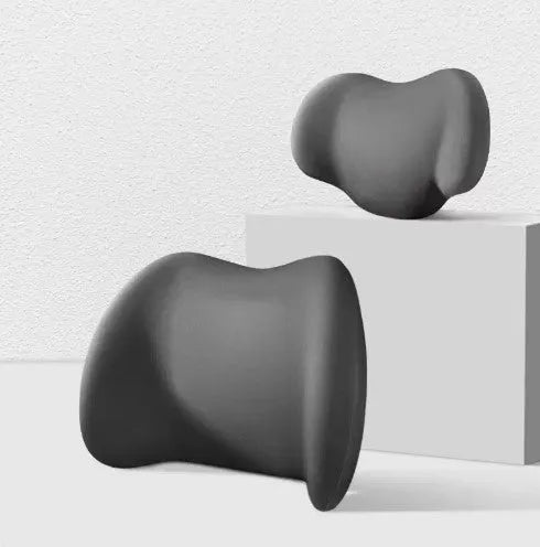 Black memory cotton car headrest and back cushion set for neck and waist support.
