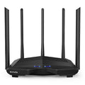 Black AC11 Gigabit wireless router with four Ethernet ports and compact design