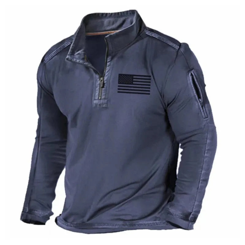 Men's zipped collar long-sleeved polyester sweater in multiple colour options