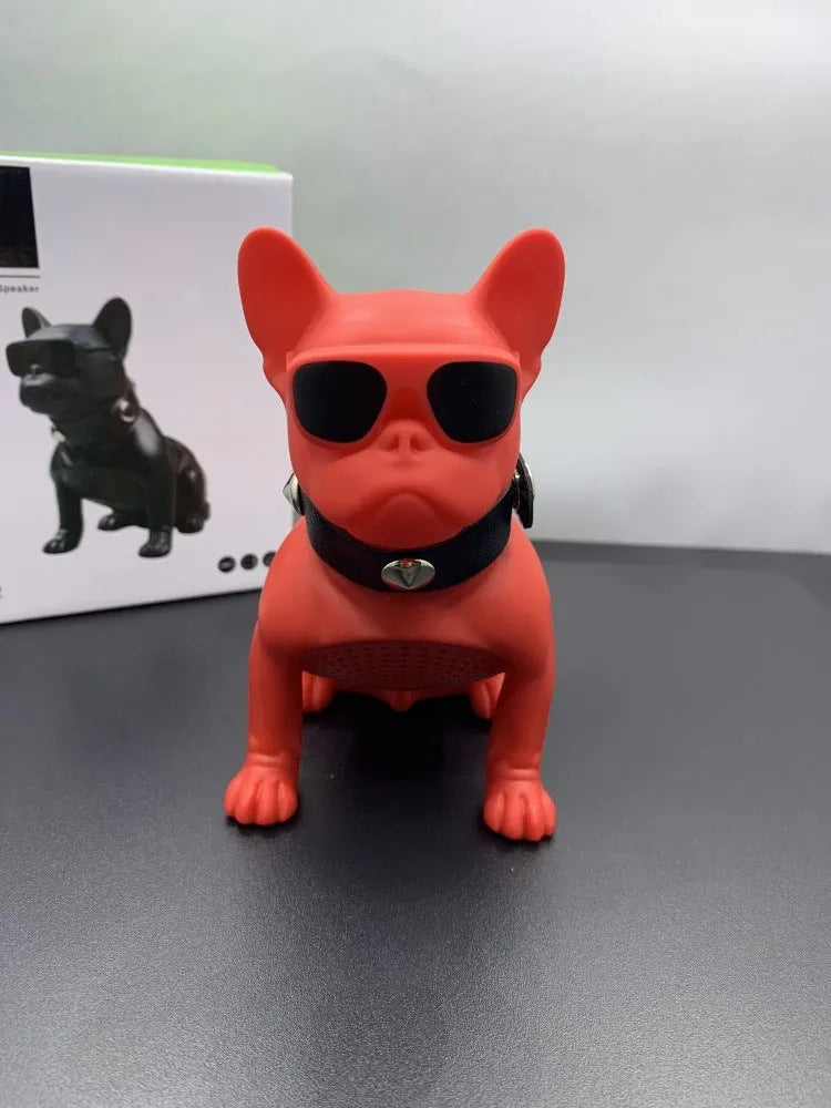 Mini bulldog-shaped Bluetooth speaker in black, red, or white colours showing compact design