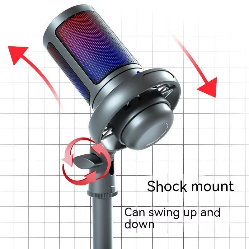 RGB condenser USB microphone for computer recording and live streaming in black colour