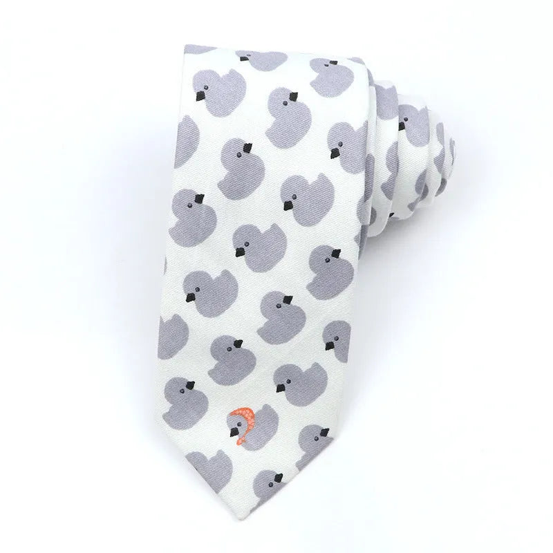 Korean style narrow cotton bow tie with cartoon pattern printing and adjustable neck strap