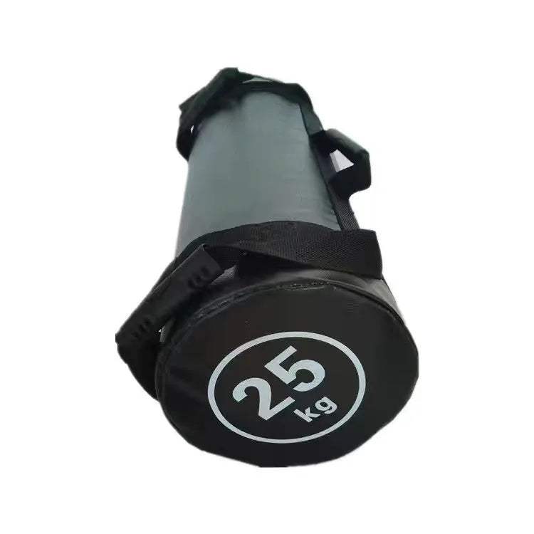 Flat white PVC fitness training sandbag for weight lifting and strength exercises.