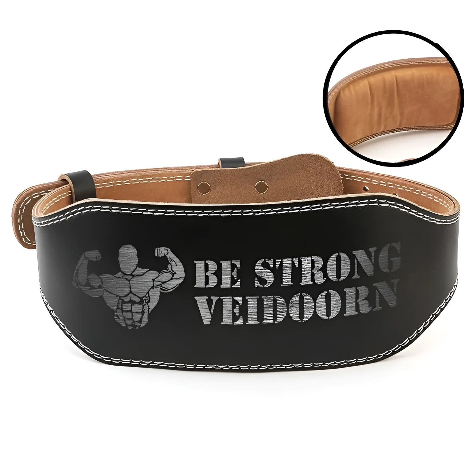 Black narrow cowhide fitness belt with adjustable punching holes for weightlifting core and lumbar support