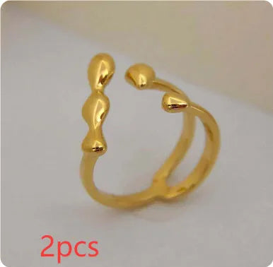 Adjustable open ring for women in brass with circular sphere design, gold or silver finish