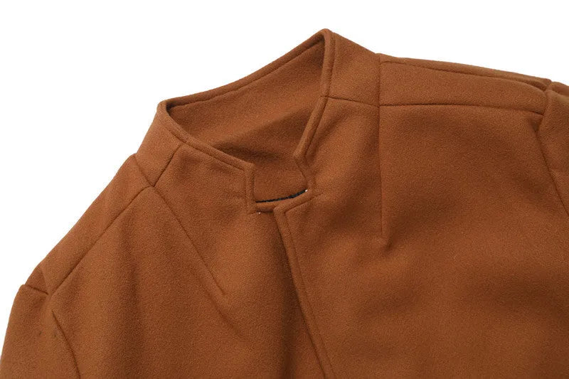 Solid-colour khaki form-fitting woolen coat for men, autumn layering, sizes S-XXXL
