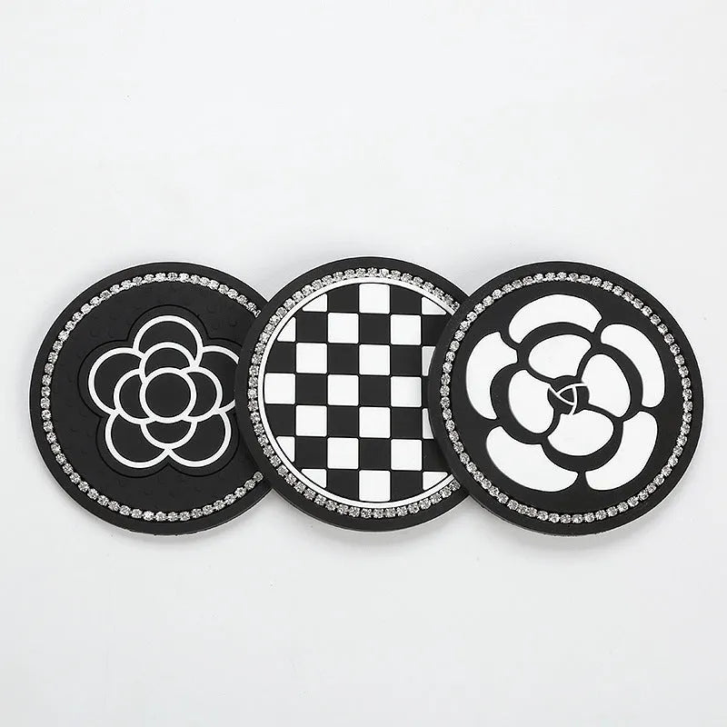 Universal PVC car cup holder mat coaster for front gate slot in four pattern designs.
