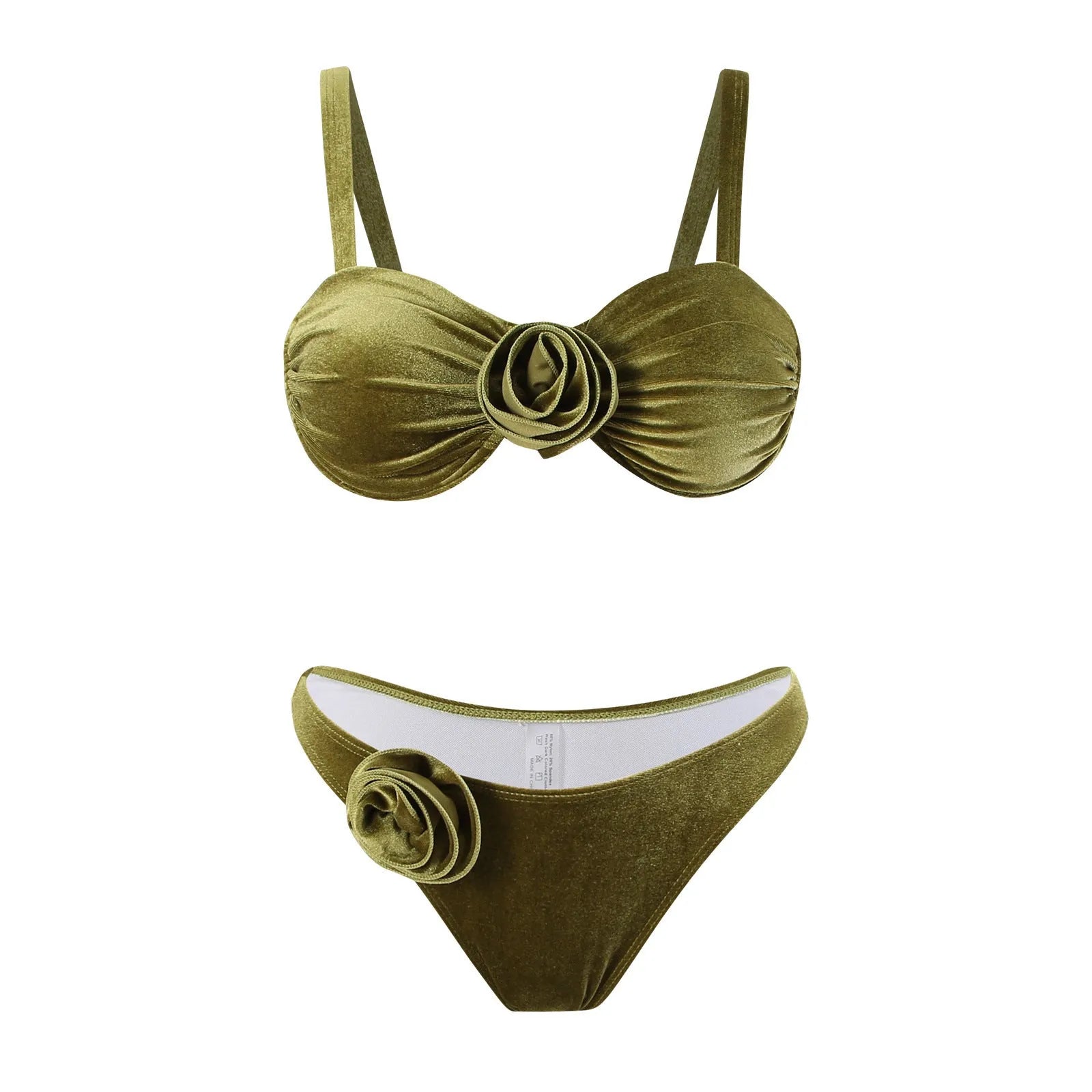 Women's green floral swimsuit with 3D flower pattern design for swimming and fitness activities