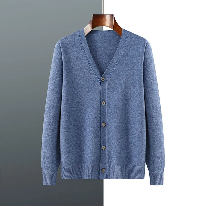 Men's Andy velvet loose cardigan coat in V-neck design with long sleeves showing colour options