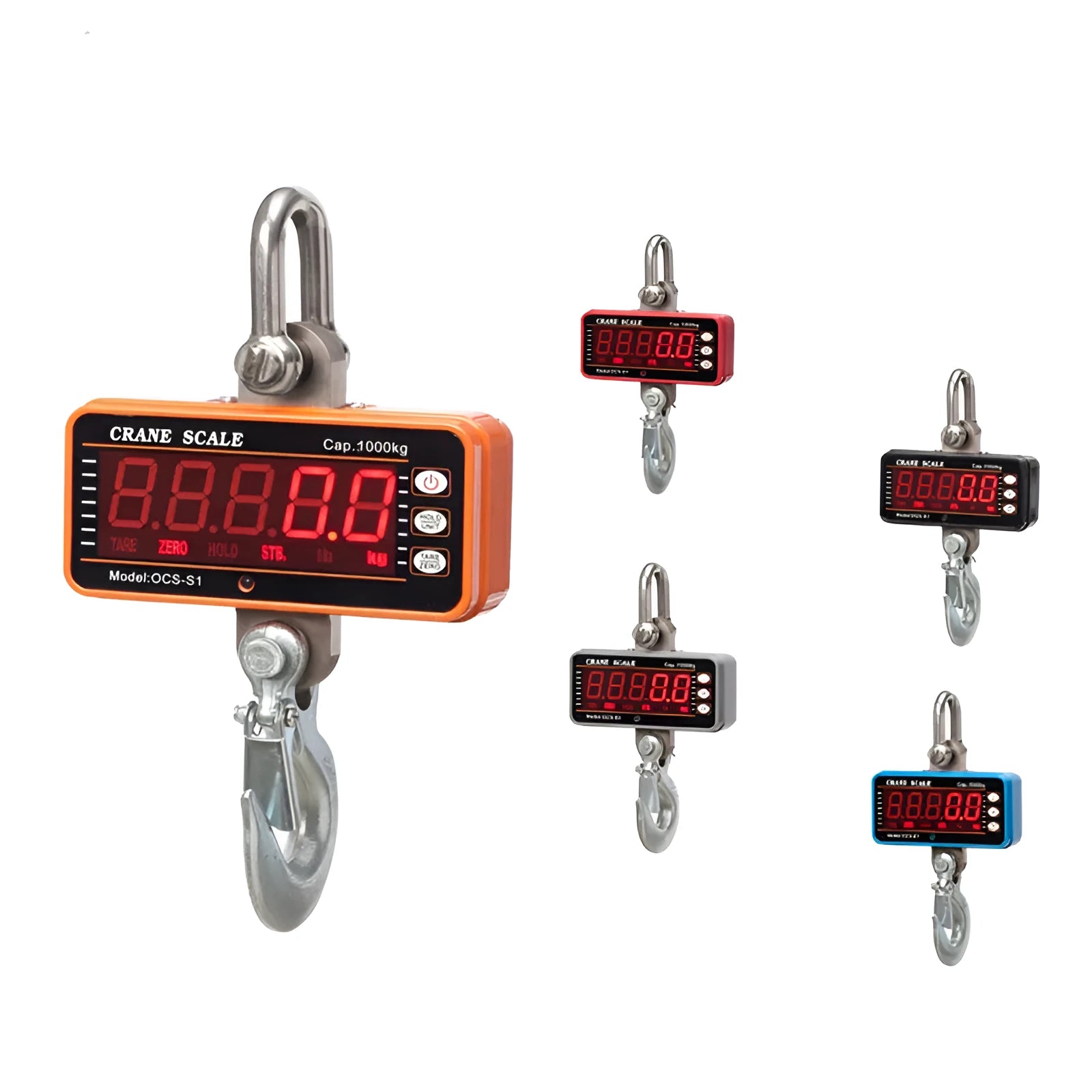 Orange electronic crane scale with digital display for 500kg capacity industrial weighing