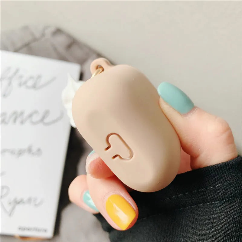 Cylinder shaped silicone protector case for Apple AirPods 2 wireless earbuds in a custom photo colour.