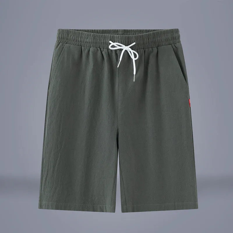 Chinese style cotton linen cropped trousers in Army Green with drawstring waist