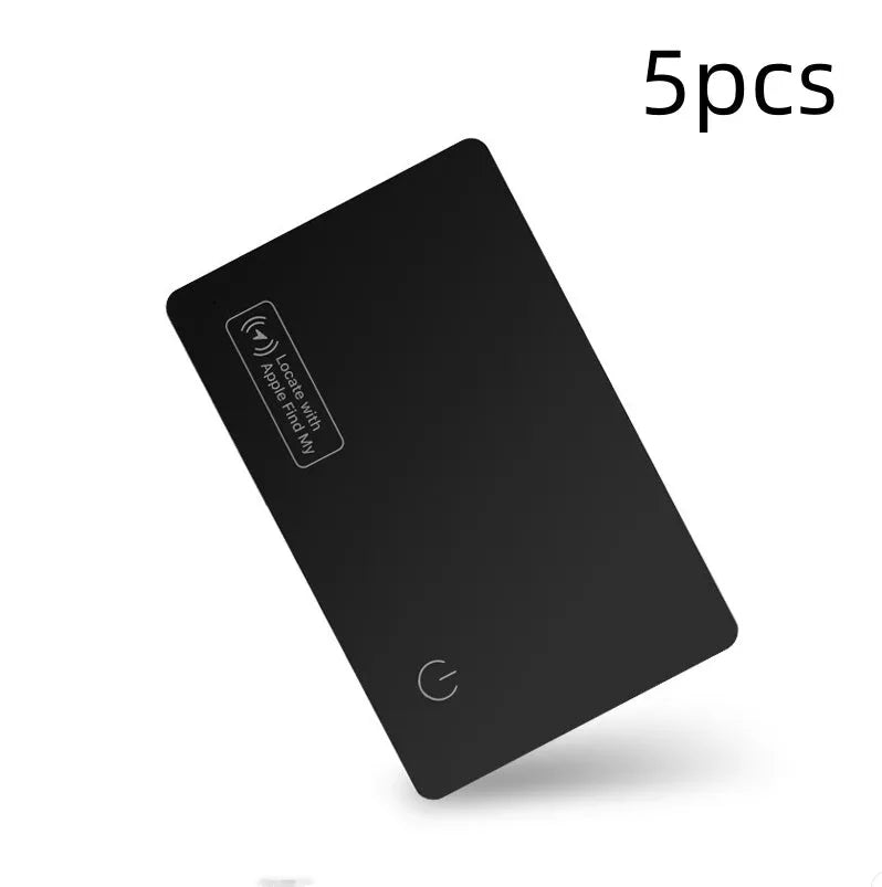 Black anti-lost alarm card for Apple devices shown next to a wallet.