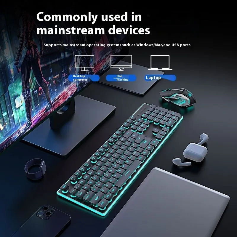 Wireless Bluetooth keyboard with mute button and ice blue backlight in cherry blossom pink colour