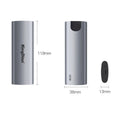 Grey portable external solid state drive with USB 3.0 connector for direct mobile phone use.
