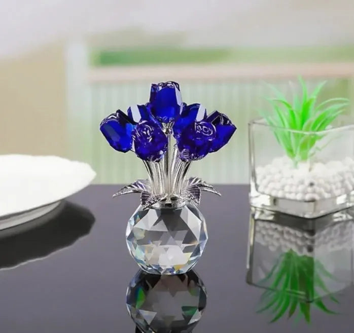Geometric Chinese style K9 crystal rose ornament in seven colour options including red, blue, and golden yellow