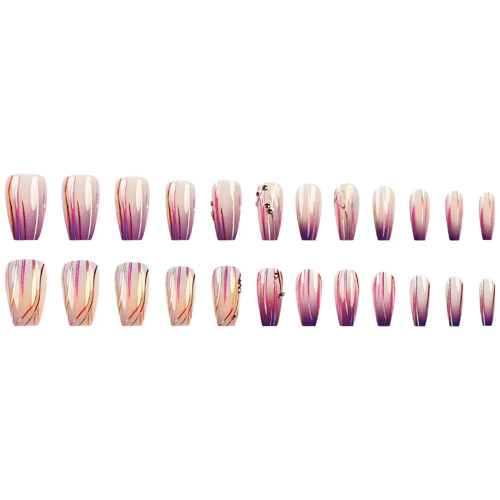 Pack of 24 magic purple gradient nail stickers with starry sky pattern and bottle of jelly glue