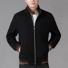 Men's grey polyester fleece autumn jacket with long sleeves and a stick pocket.