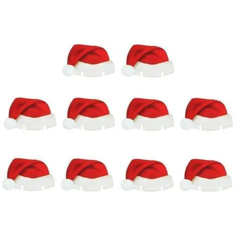 Set of 10 red Santa hat covers for wine glasses, non-woven fabric, 6x3.6 cm
