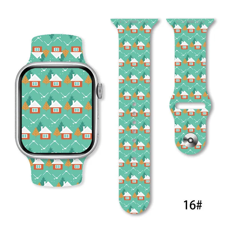 Christmas silicone watch strap in solid colour style 01, fitting 38-49mm watch cases with push-pin fitting