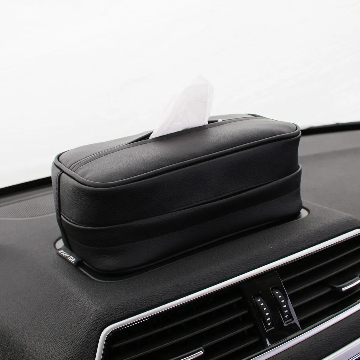 Black PU leather hanging organiser bag for car storage with dimensions 230mm x 110mm x 90mm.
