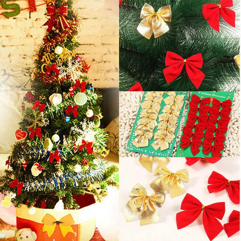 5 cm red gold silver polyester Christmas bow decoration ornament