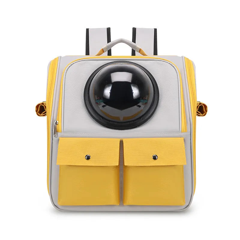 Cat space capsule backpack in solid colour, polyester, for cats up to 7kg, portable pet carrier